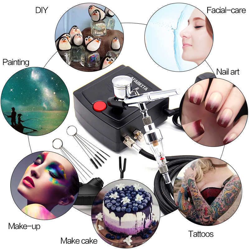 Airbrush Kit Set Gravity Feed Dual-Action for Car Painting Art Craft Paint Hobby Model Body Nail Air Brush 0.2/0.3/0.5mm 9cc, Silver