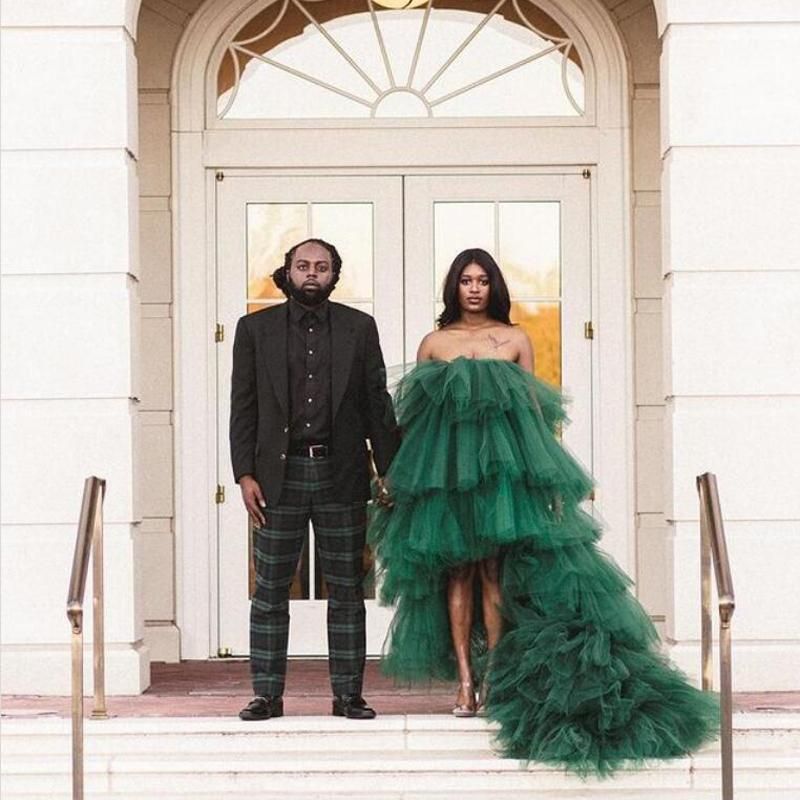 Compra Vestidos Casuales Tendencia 2021 Emeralda Green Ruffles Tiered High  Low Tulle Mujeres Boda Fiesta De Cumpleaños Vestidos Largos Del Hombro  Barato | Entrega Rápida Y Calidad | Es.Dhgate