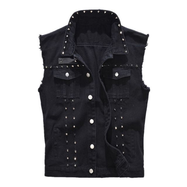 Chaleco de Mezclilla para Hombre Chaleco de Punk Rock de Tendencia Chaqueta de Mezclilla sin Mangas