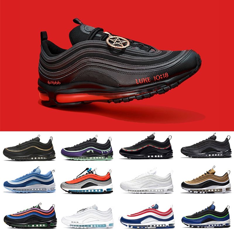 Mschf Lil Nas X Satan Luke Inri Jesus 97 Mens Running Shoes Fashion Halloween Triple Black White Gold University Red 97s Undefeated Men Women Trainer Sports Sneakers From Good Seller1113 33 92 Dhgate Com