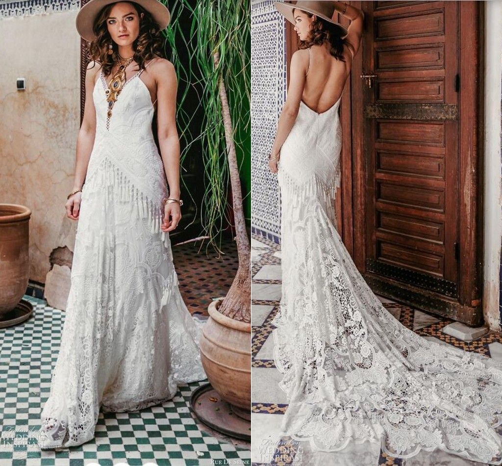 Compre 2020 Diseñador Bohemian Trumpet Vestidos De Novia Rue De Seine  Spaghetti Backless Sweep Train Croquip De Algodón Cordillo Boho País Vestido  Nupcial A 161,94 € Del Clothesshop8 | Es.Dhgate.Com