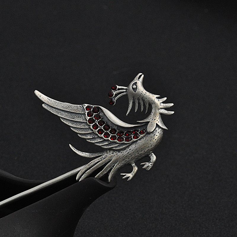 925 Sterling Silver Animal bird Phoenix Hair Stick For Women Antique Long  Hair Decorated With Ethnic