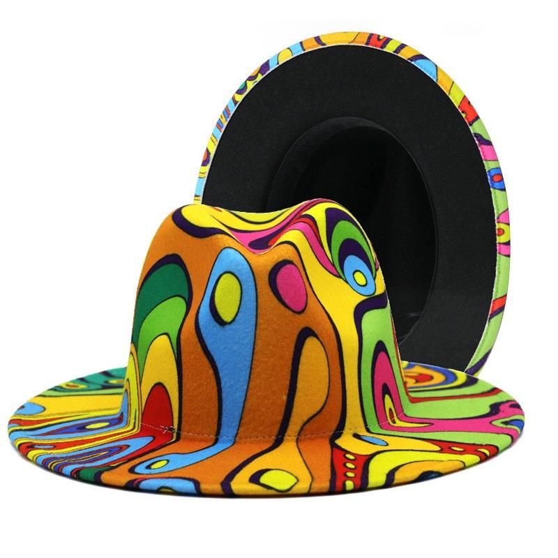 Chapeaux de style coloré de style coloré de style coloré Panama feutre Fedoras pour hommes Femmes Laine artificielle Capuchon de jazz britannique