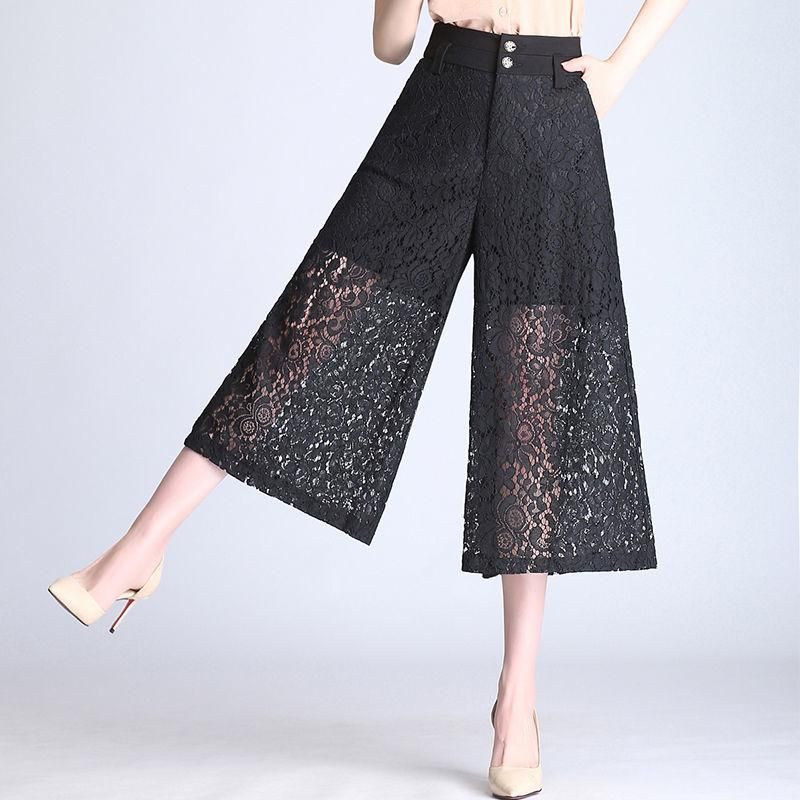 Compre Pantalones Para Mujer Capris Encaje Hueco Negro Pierna De Ancho  Mujeres Verano Moda Coreana Pantalones Sueltos Tallas Elásticos Alta  Cintura Pantalones Mujer 4 A 19,74 € Del Cupidcloth | Es.Dhgate.Com