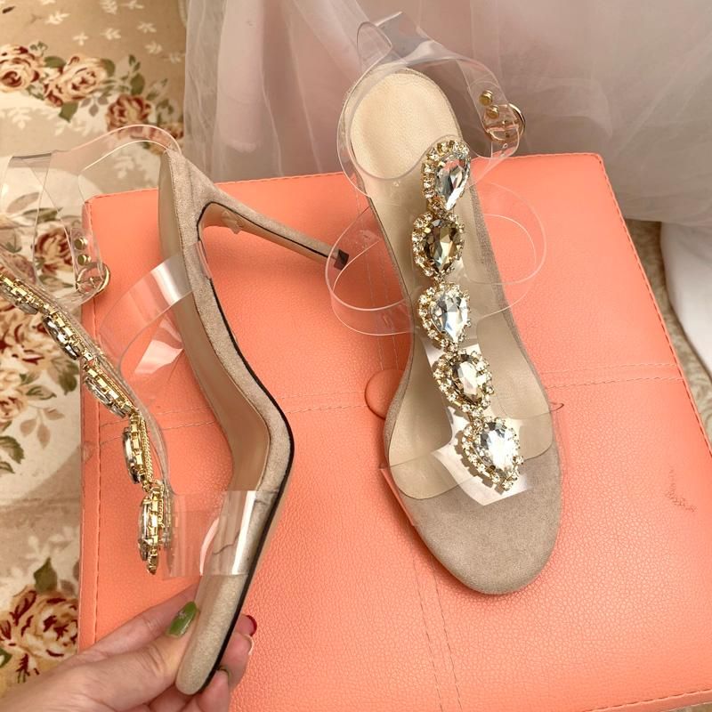 Roma estilo sandalias de verano tobillo piedras preciosas zapatos de playa de vacaciones