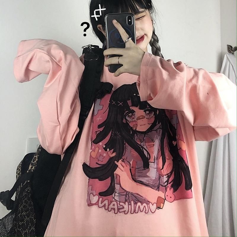 Camiseta para mujer de de anime Limpieza suelta Tee Ropa Harajuku Y2K