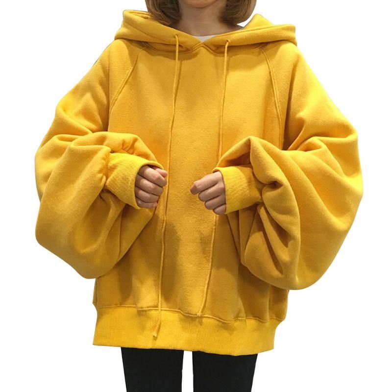 Sudaderas con capucha para mujer Sudaderas Tallas grandes Feminino Amarillo Sudadera Amarilla Color Sólido Linterna