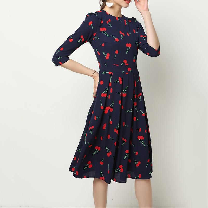 Vestidos Mujer Verano Sin Mangas Cintura Estampado Cherry Vestido Vestidos Mujer Verano Sin Mangas Cintura Estampado Cherry Vestido