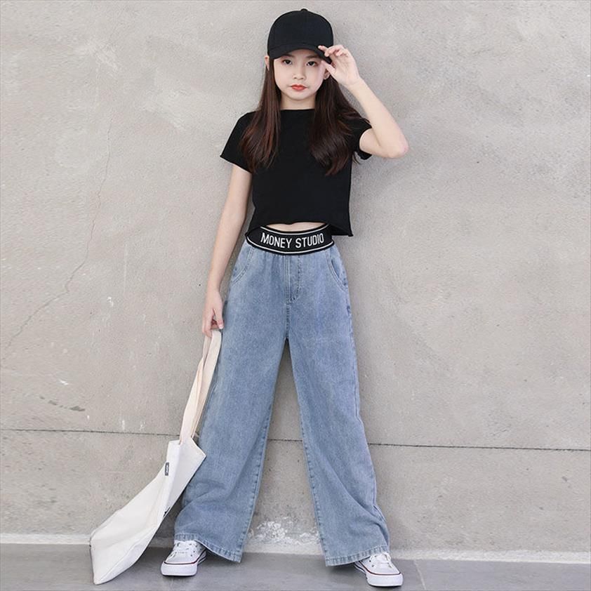 Jeans Spring Summer Summer Pierna de moda casual Pantalones anchos para niños Gir School Pantalones