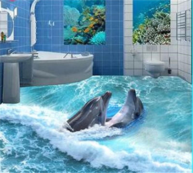 注文の床の壁画3D立体海海の海水海水の寝室の浴室の壁紙PVC防水自己接着壁紙壁紙684 V2