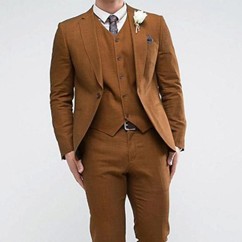 Compra Trajes Para Hombres Blazers De 3 Piezas Slim Fit Men Para Groomsmen  Brown Body Smoking Con Sapa Con Muescas Hombre Moda Traje De Moda Chaqueta  Chaleco Pantalones Barato | Entrega Rápida