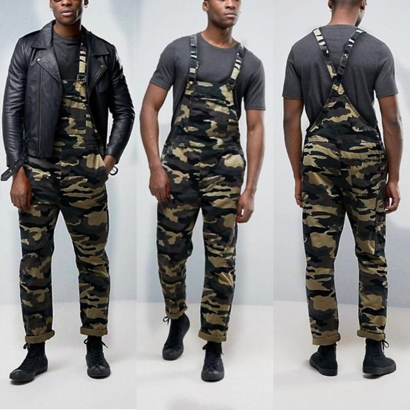 Mäns byxor höst streetwear sportkläder jumpsuit camouflage denim bib jeans slim penna overalls casual fickor byxor ag