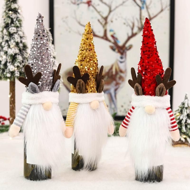 Red Wine Bottle Cover Bags Christmas Sequin Swedish Gnome Santa Xmas Decoration Red Wine Bottle Cover Bags Christmas Sequin Swedish Gnome Santa Xmas Decoration