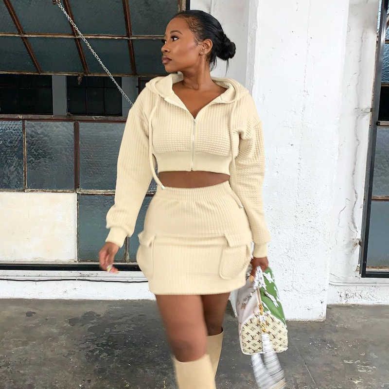 Yellow Waffle Zip Up Jacket Mini Skirt 
