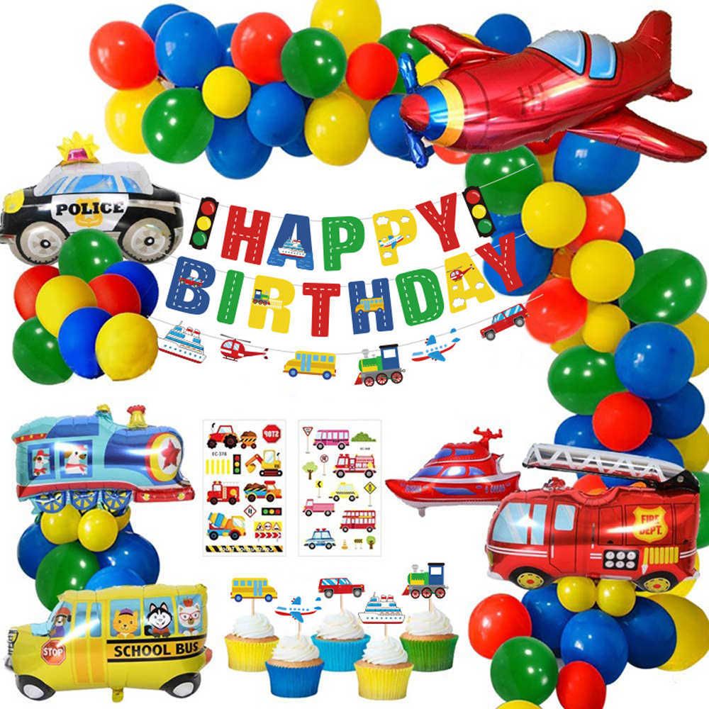 Acheter Pas Cher Decoration De Fete Danniversaire De Garcons Joyeux Anniversaire Banniere Transport Feuille Ballons Ballons Train Trainecar School Autobus Yacht Pompier Camion Du 16 11 Fr Dhgate