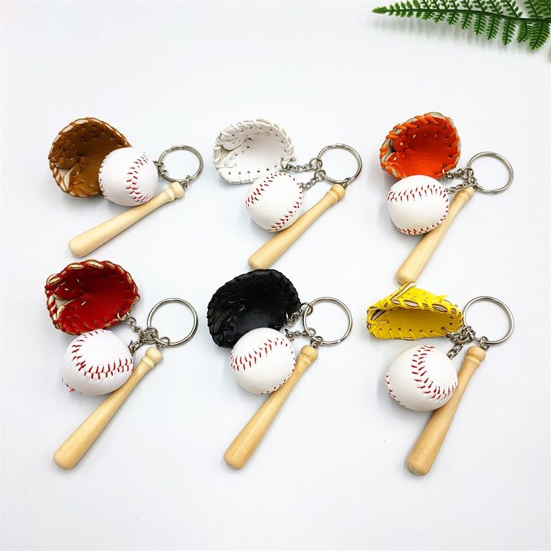 Creative Glove Baseball Keychains PU Leather + Wood Baseball Key Ring