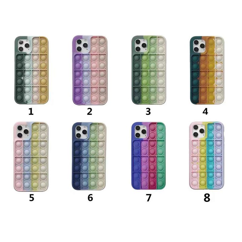 21 Rainbow Push Bubble Antistress Toys Pop It Fidget Cas De Telephone Pour Iphone 12 Pro Max Mini 11 Xr Xs X 10 8 7 6 6s Plus Couvercle En Silicone 3d 3d