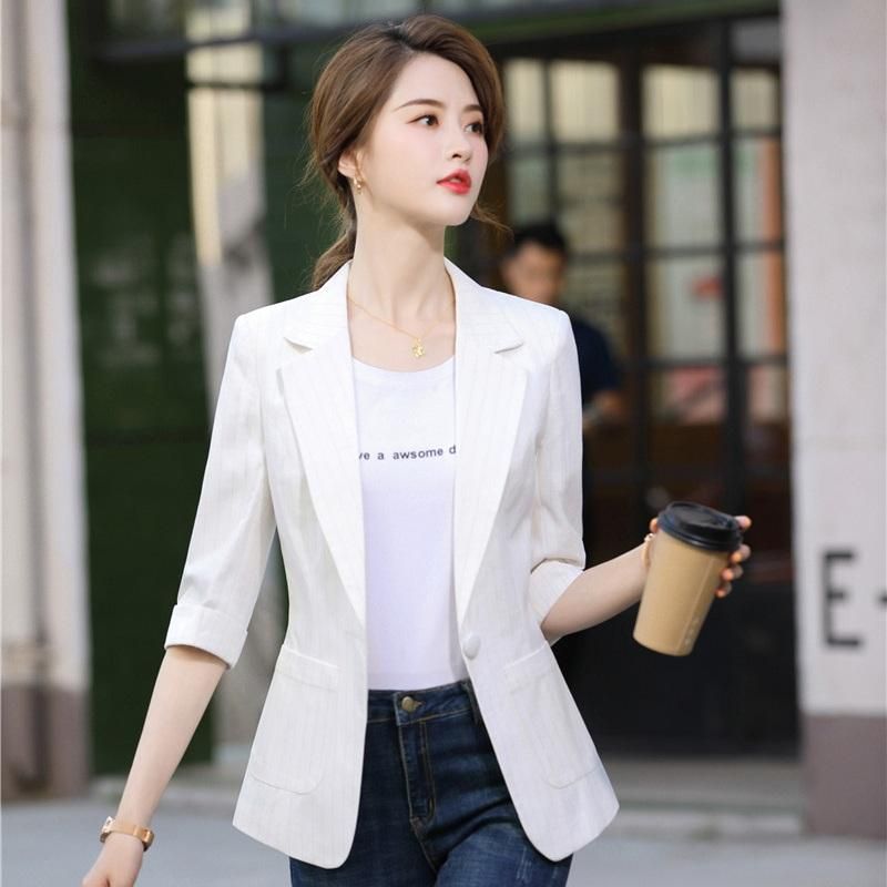 Compre Primavera Verano Casual Damas Blanco Blazer Mujeres Media Manga  Chaquetas Oficina Trabajo Ropa Ropa Ropa De Negocios Trajes De Mujer  Delgada Blazers A 30,38 € Del Zhoufe | Es.Dhgate.Com