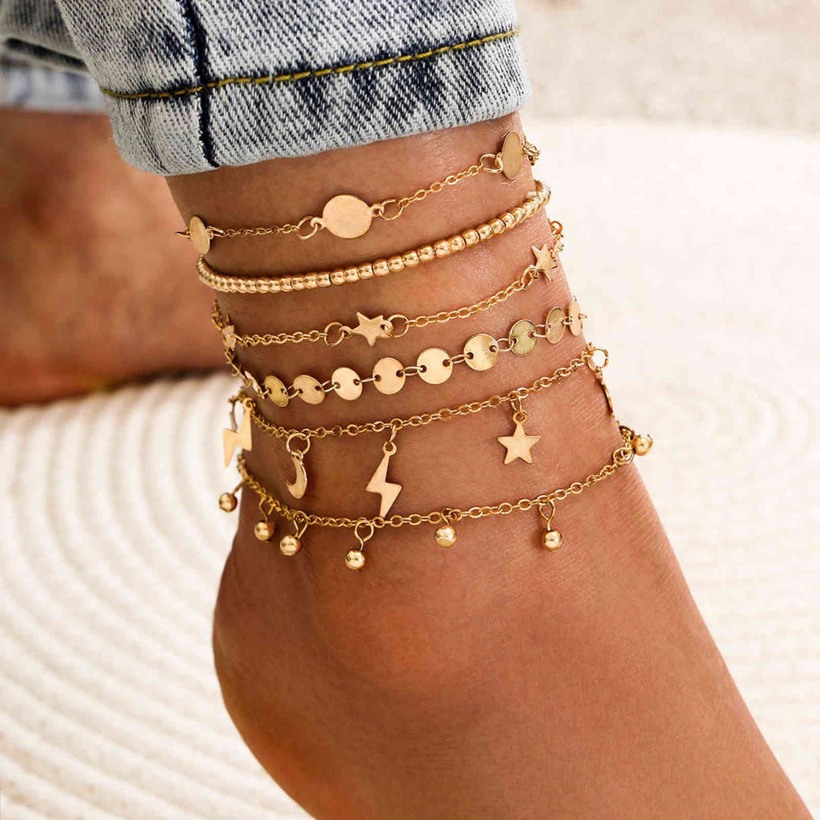 Tobilleras De Oro Para Mujer Pulsera De Piernas Boho Joyería Accesorios De Pie Cadena De Tobillo Clips De Zapatos Enkelband De 11,56 € | DHgate