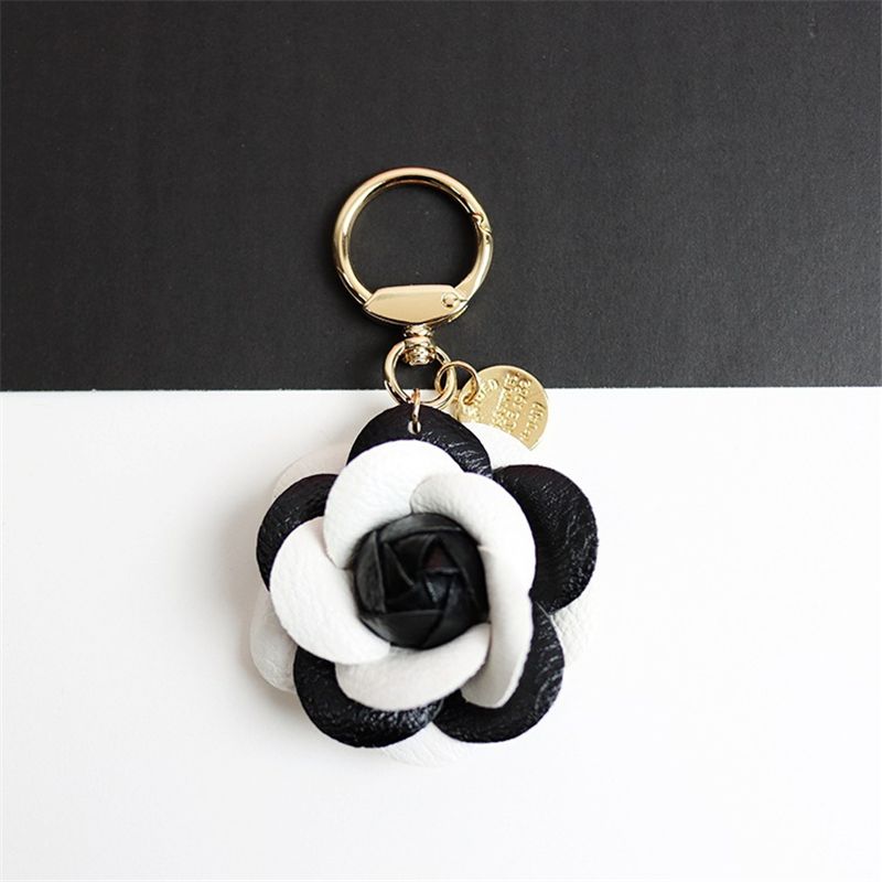Camellia Flowers Bag Charm Keychain Key Ring Car Charm black