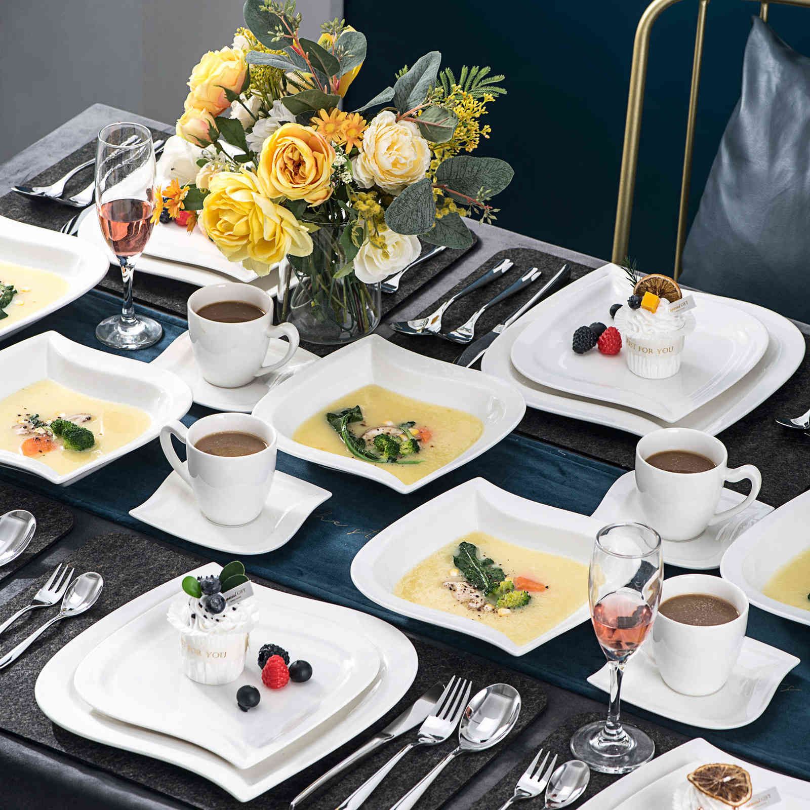 MALACASA Elisa 20-Piece Porcelain Dinnerware Set with Dinner