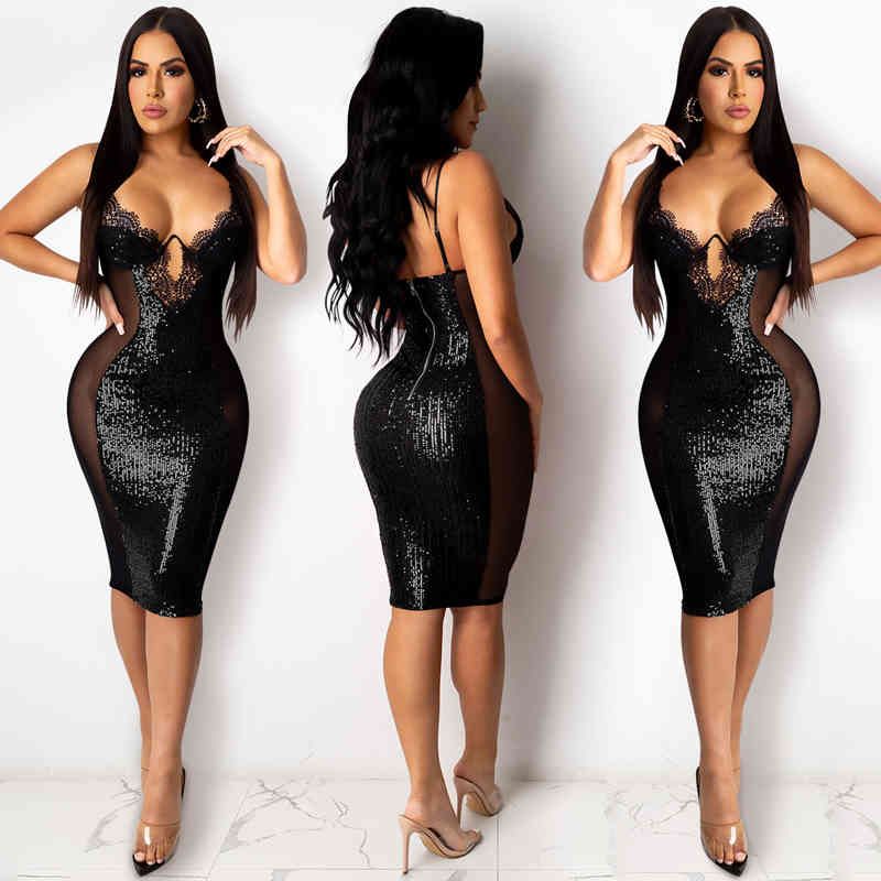 Sequin bodycon midi with sheer mesh sides