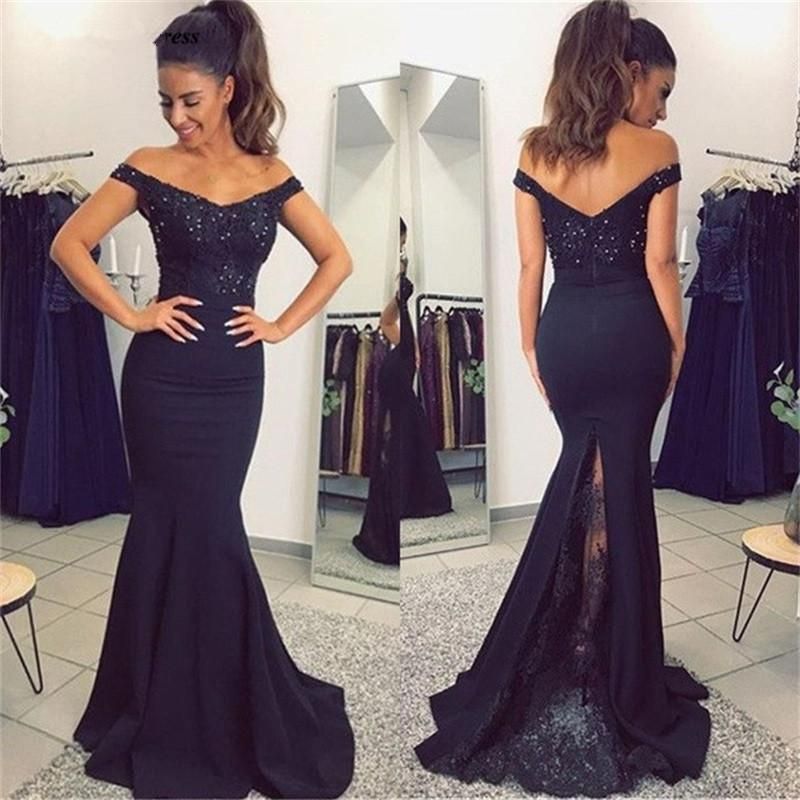 Bridesmaid Dress Mermaid Dresses 2021 Suknie Wieczorowe Off Shoulder V Neck Beaded Back Split Lace Long Wedding Guest Party Gowns