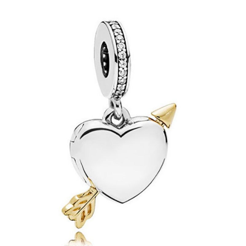 Nuevo 925 Sterling Silver Fit Charms Bracelets Love Heart Flecha Familia Ángel Ala Cupido Oro