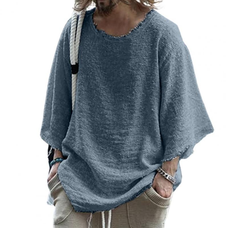 R Tops Camiseta De Algodón De Manga Tres Cuartos Sólida Con R Tops Camiseta De Algodón De Manga Tres Cuartos Sólida Con