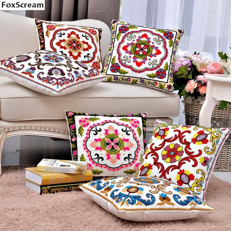 básico Asociación 鍔 Cojines bordados Floral Almohadas decorativas Cajas de almohada bordado  Cubierta de almohada roja Decoración para el