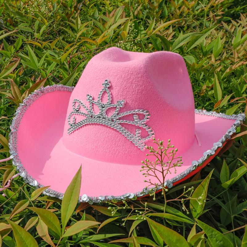 Women Fashion Pink Fur Cowgirl Hat With 