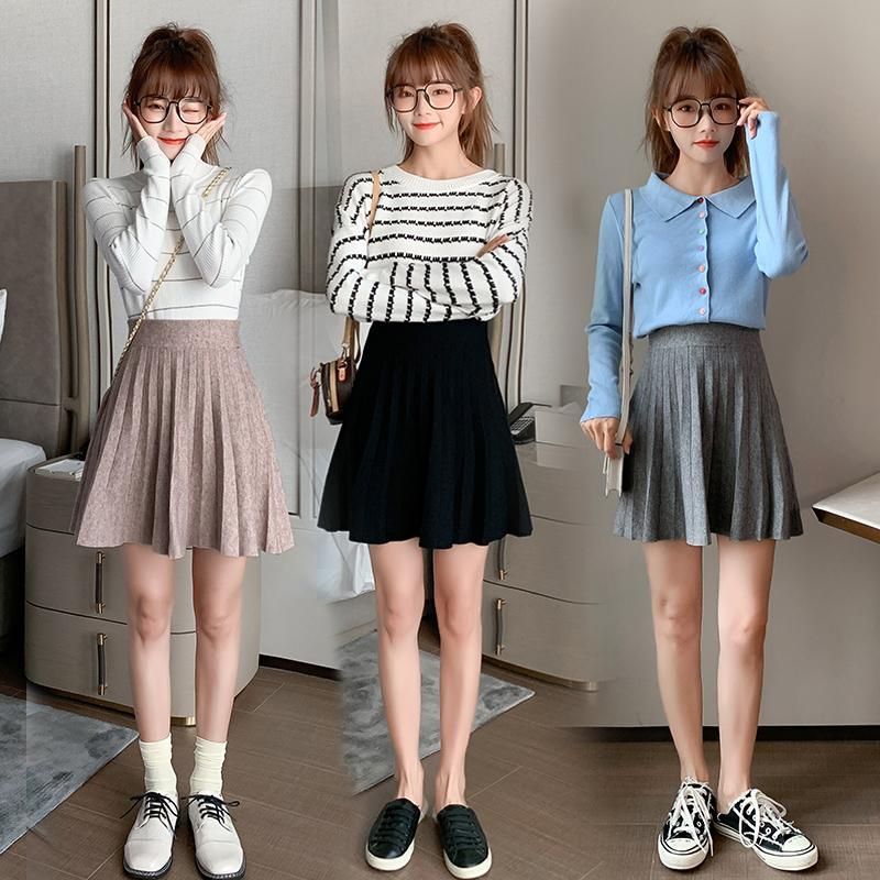 Sutimine Sweater Mini Skirt Women 