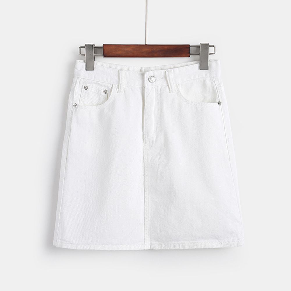 Jeans de blanca Mujeres Cintura alta Jupe Bordes Faldas Denim Mujer Mini
