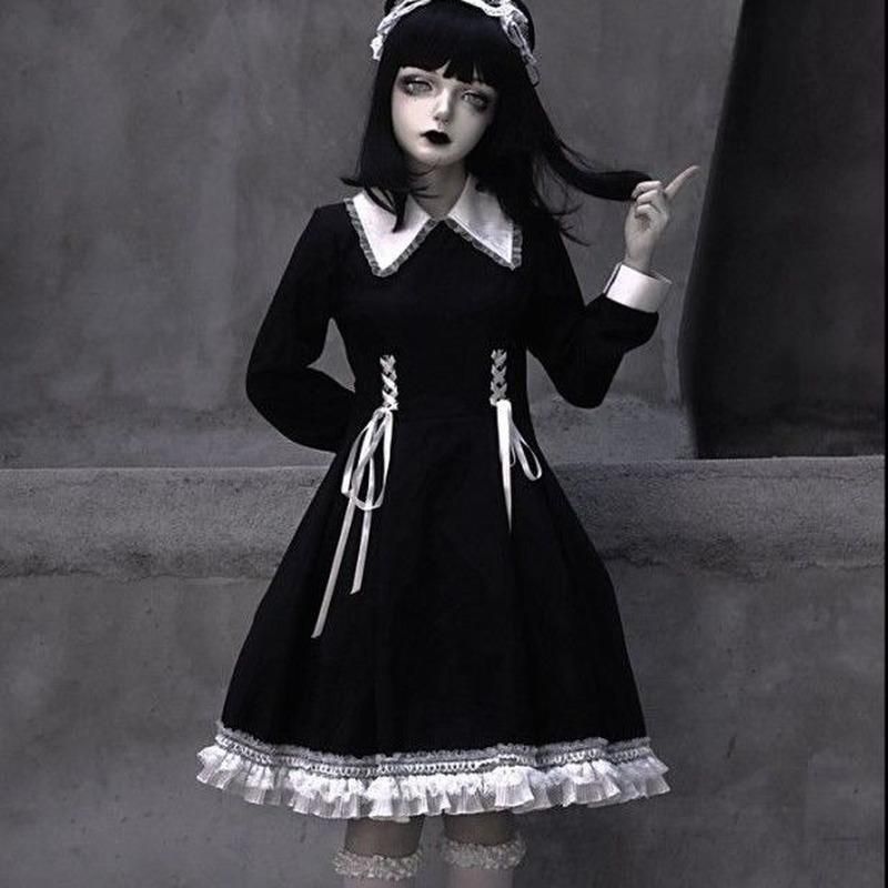 Compra Vestidos Casuales Qweek Goth Gothic Lolita Vestido Maid Kawaii  Estilo Vendaje Encaje Mall Accesorios Cosplay Fiesta Barato | Entrega  Rápida Y Calidad | Es.Dhgate