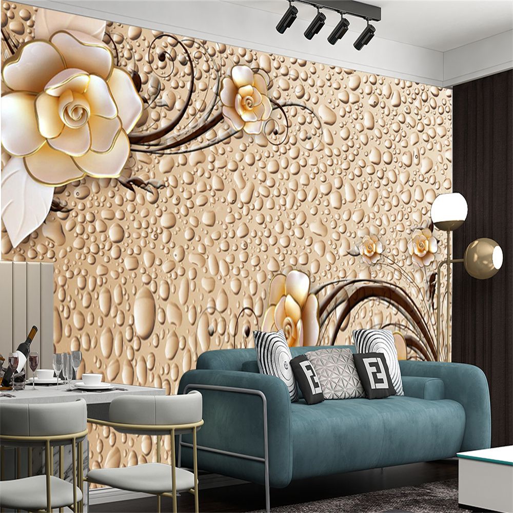 Custom Wallpaper 3D Golden Embossed Flower HD Printing Living Room Bedroom  Background Wall Decoration Mural Wallpapers