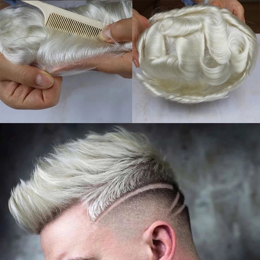 100% Remy Human Hair Toupee 30mm Wave Platinum Blonde Color Hairpieces Durable 8x10 100% Remy Human Hair Toupee 30mm Wave Platinum Blonde Color Hairpieces Durable 8x10