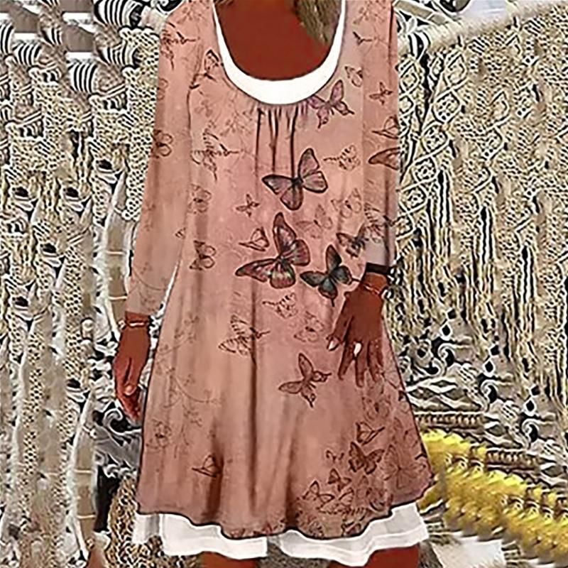 R Dress Mujer Estampado Floral Suelto Falso De Dos Piezas De R Dress Mujer Estampado Floral Suelto Falso De Dos Piezas De