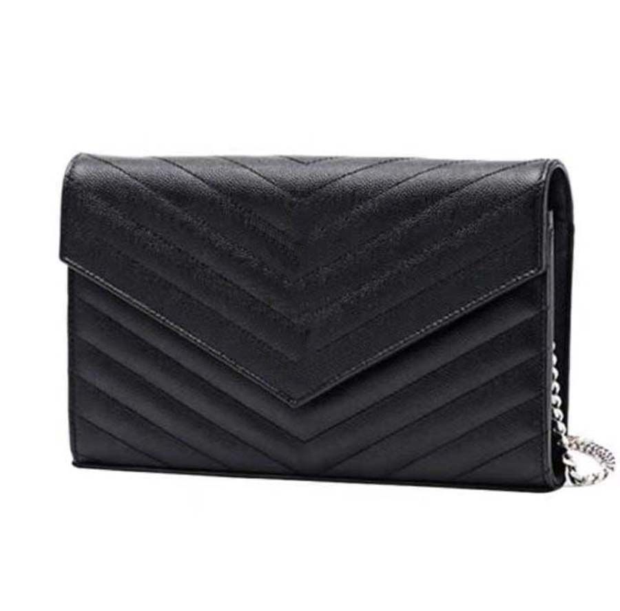 Ladies Black Calfskin Caviar Classic Diamond Quilted Bag Chains Double Flap Medium Genuine 