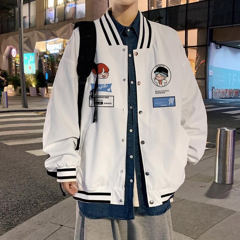Chaquetas para hombres primavera otoño hombre abrigos sueltos de dibujos animados impresión guapo al aire libre Chaquetas para hombres primavera otoño hombre abrigos sueltos de dibujos animados impresión guapo al aire libre