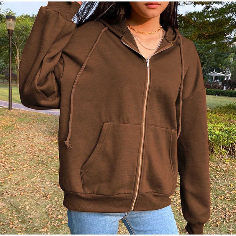 oversized brown zip moletom com capuz