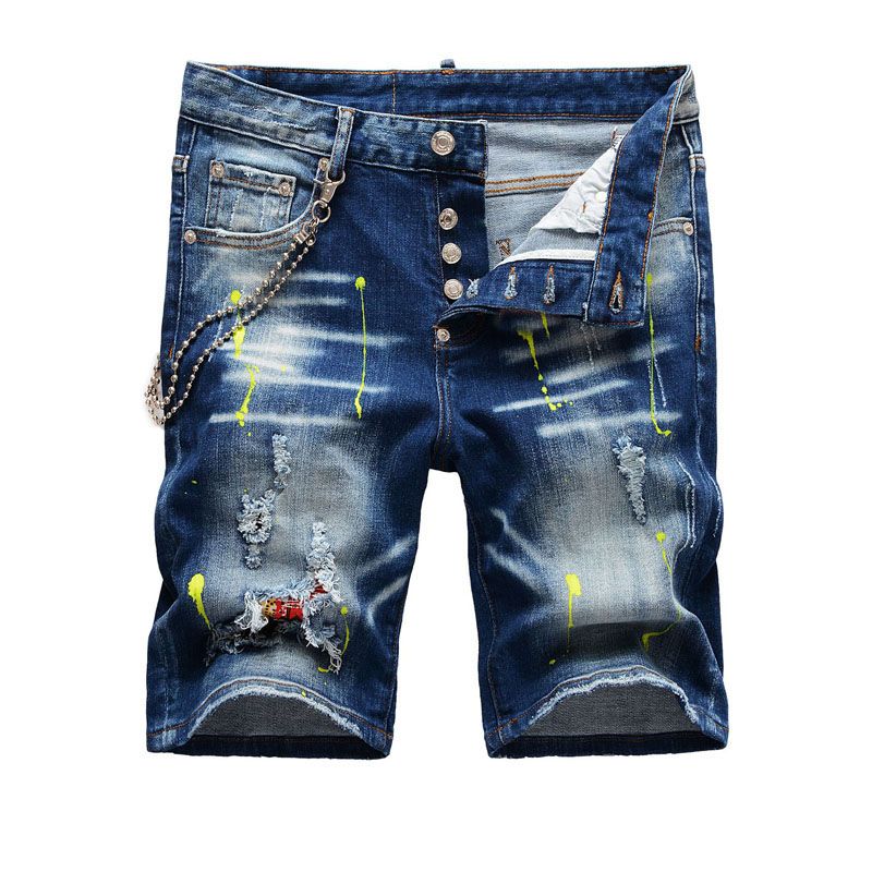 Men Painted Denim Shorts Jeans Summer 