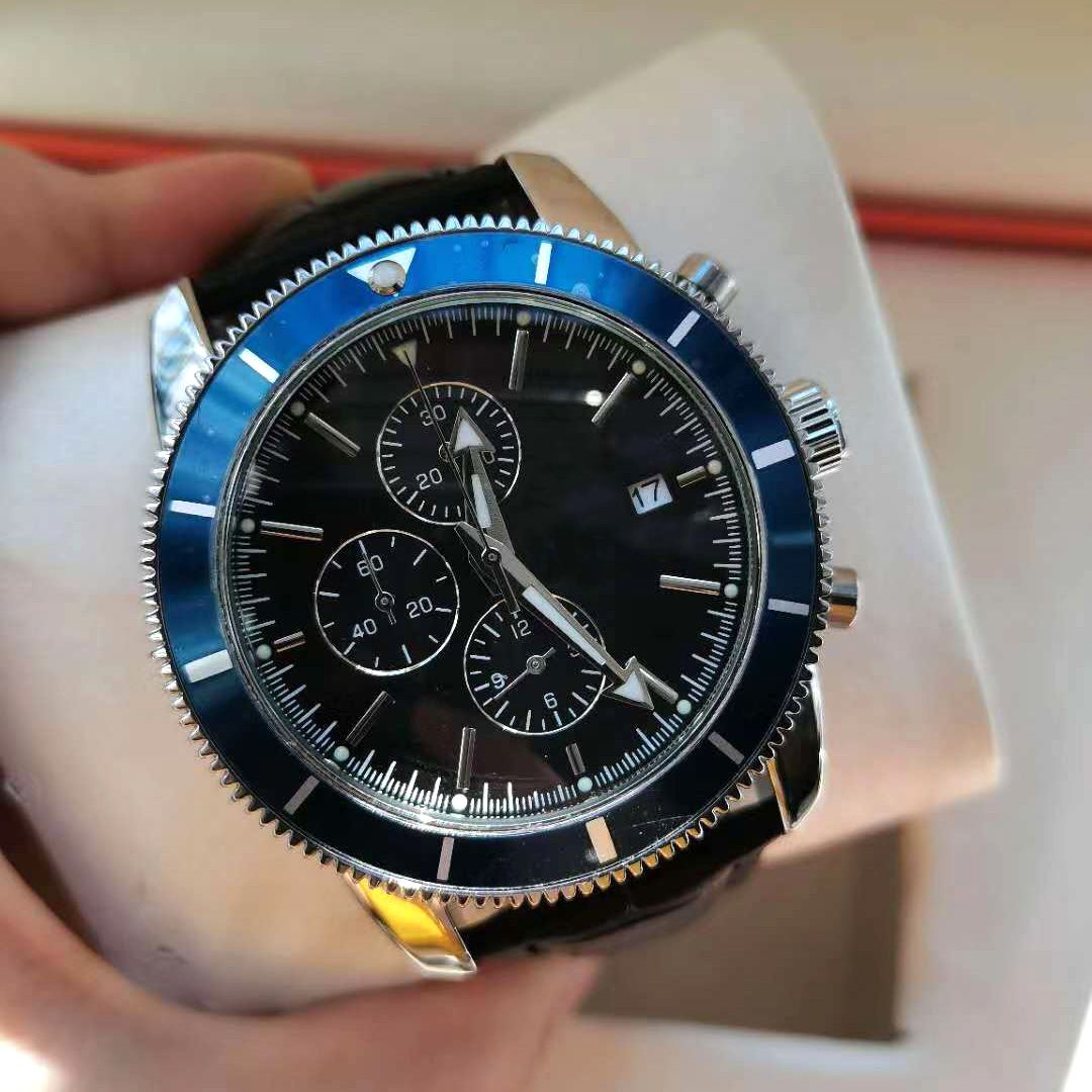 Blue Bezel Balck Dial Leather