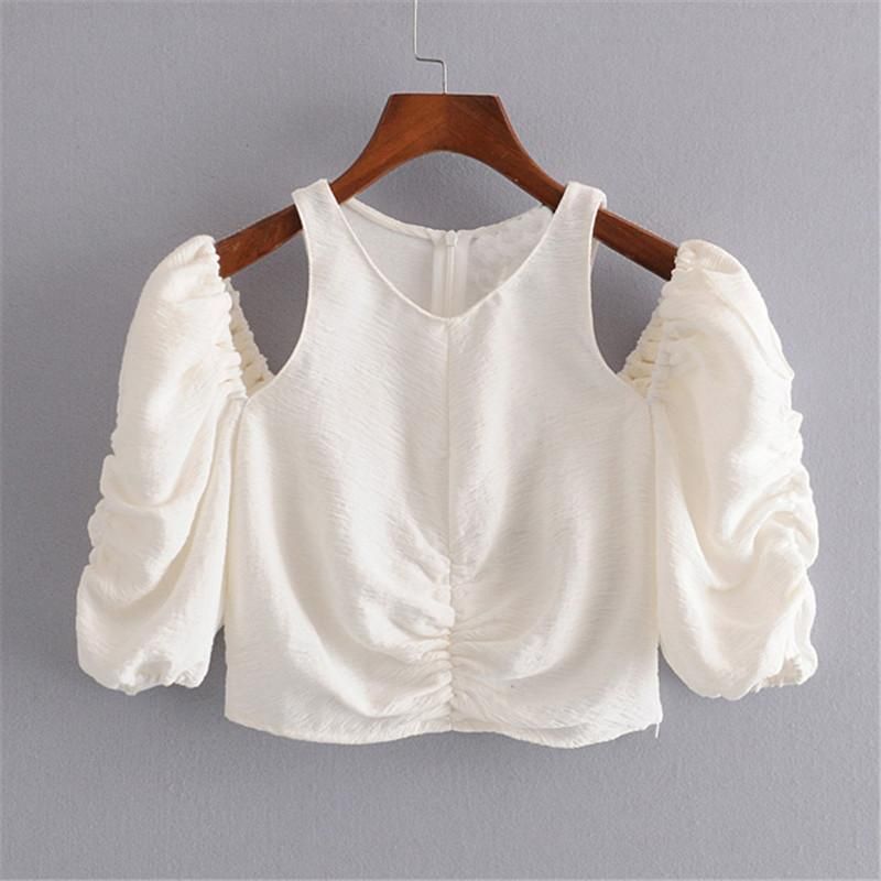Compra Blusas De Las Mujeres Camisas Elegante Cortada Fuera De Hombro  Mujeres Media Manga Espalda Cremallera Blanco Hembra Casual Recorte Tops  Blusas Barato | Entrega Rápida Y Calidad | Es.Dhgate