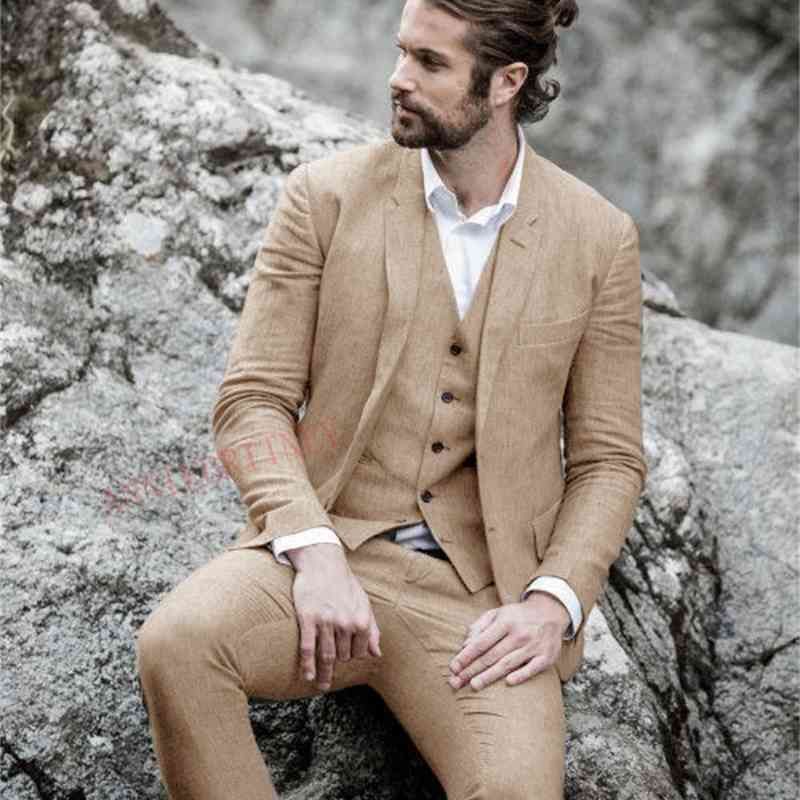 2021 hombre traje de lino beige para la playa hombre blazer personalizado para tuxedo