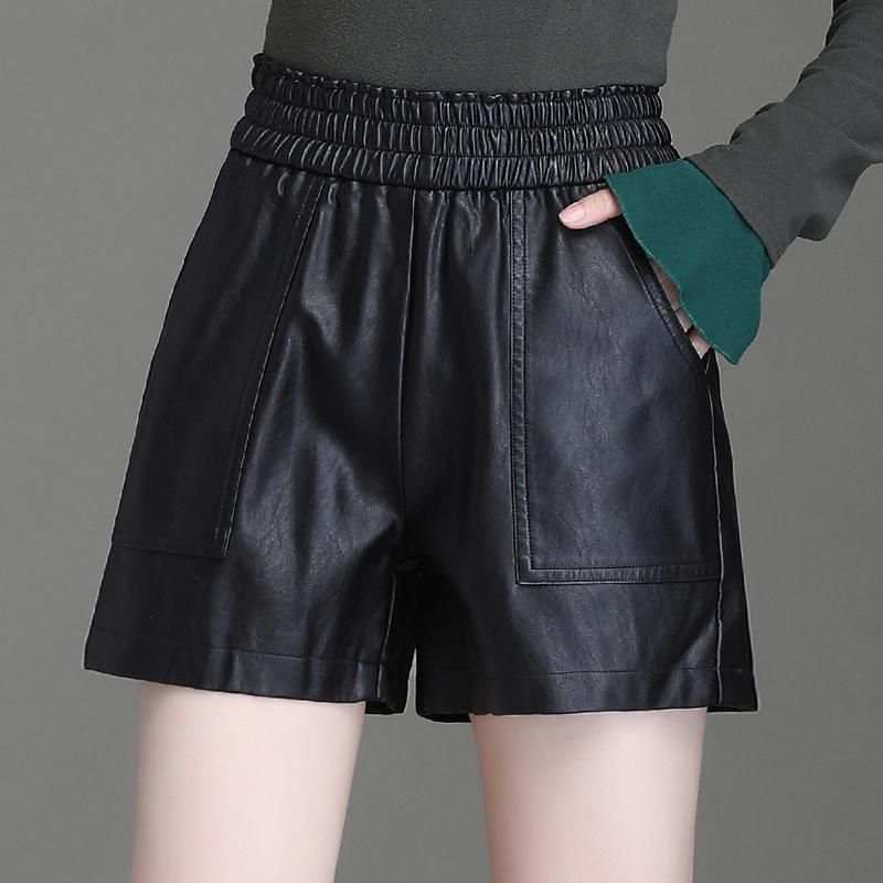 Compra Pantalones Cortos Para Mujer 2021 Invierno Caída De Invierno Estilo  Coreano Mujeres Pierna Ancha Elástico Cintura Alta Cuero Negro PU, Ropa  Mujer 4xl Moda Barato | Entrega Rápida Y Calidad | Es.Dhgate