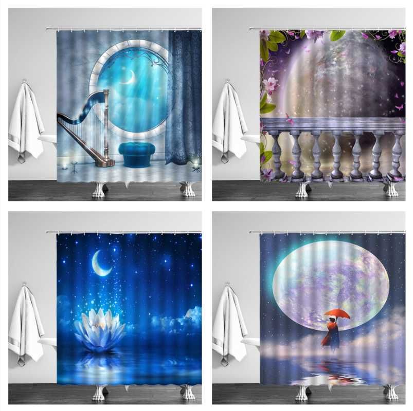 Shower Curtains Starry Sky Moon Window, Use Shower Curtain As Window Sills