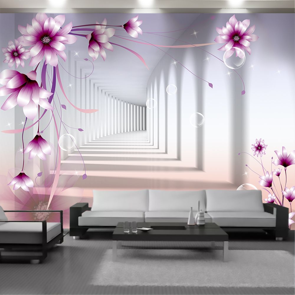 3D Purple Flowers Stone Step Living Room Door Mural Wallpaper Wall Sticker Decor 