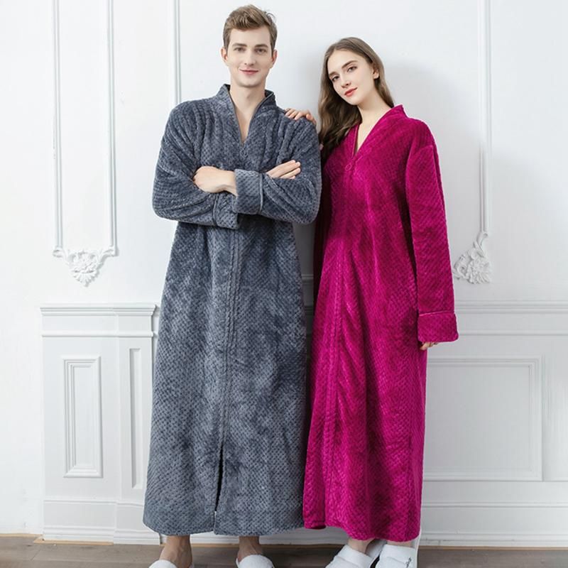 Etecredpow Mens Plus Size Long Sleeve Bathrobe Sleepwear Lounge Comfort Flannel Robe