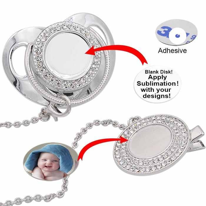 DIY Customize Sublimation Bling Pacifier med Clip Halsband Kristaller Party Favorit för Baby KeepSake Brithday Gift CJ23