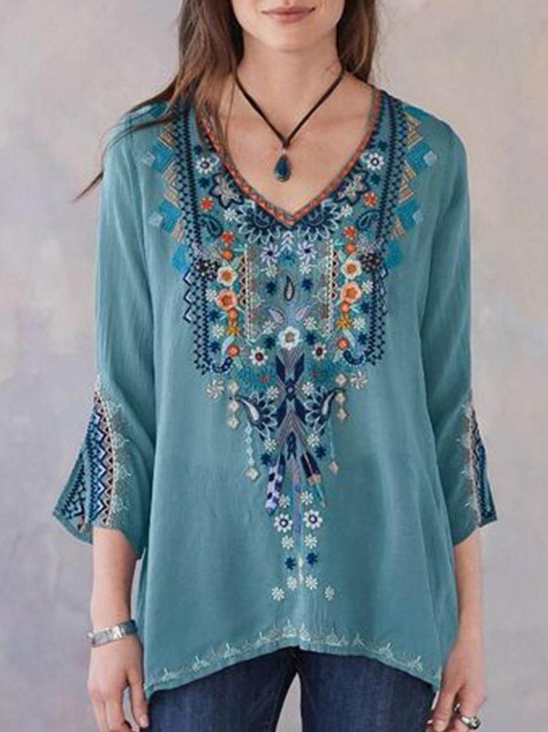 Compra Blusas De Mujer Camisas De Moda Algodón Mujer Blusa Bordado Floral  Tres Cuartos De Manga Dama Casual Sexy Oficina Blusas Tops 3xl Barato |  Entrega Rápida Y Calidad | Es.Dhgate